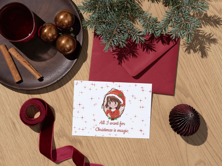 Kleines Weihnachtsgeschenk-Set – Elfe Sticker & Postkarte 🎄