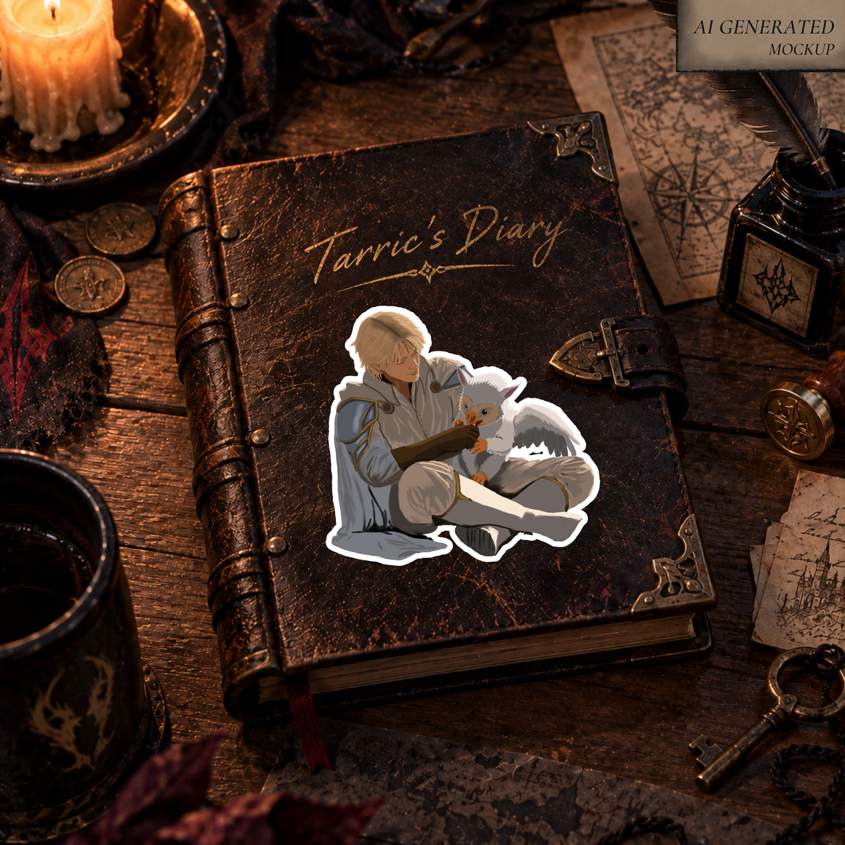 Caelen & the Griffin Hatchling — Fantasy Sticker | Elyndor