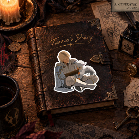 Caelen & the Griffin Hatchling — Fantasy Sticker | Elyndor