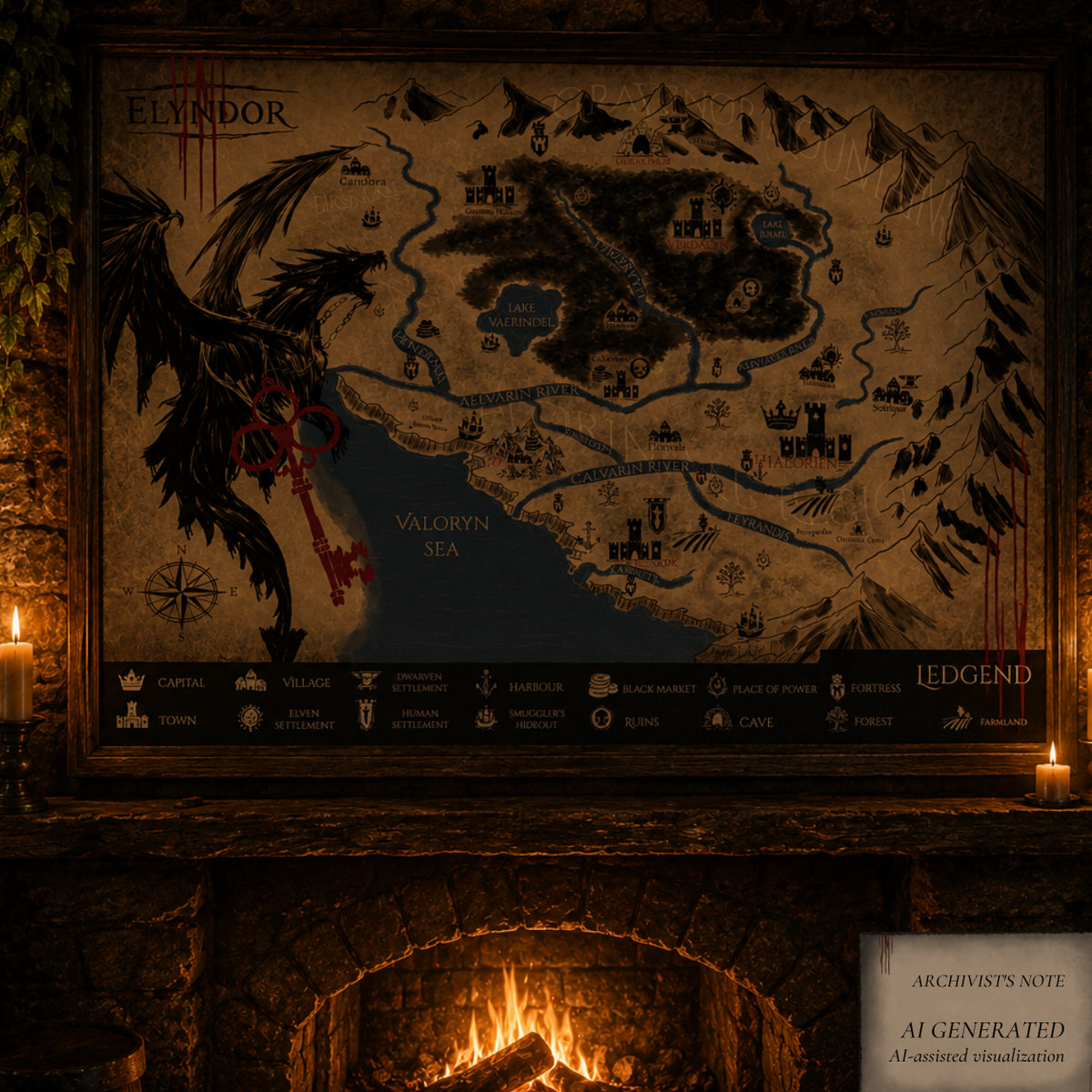 Map of Elyndor – Illustrated Fantasy World Poster