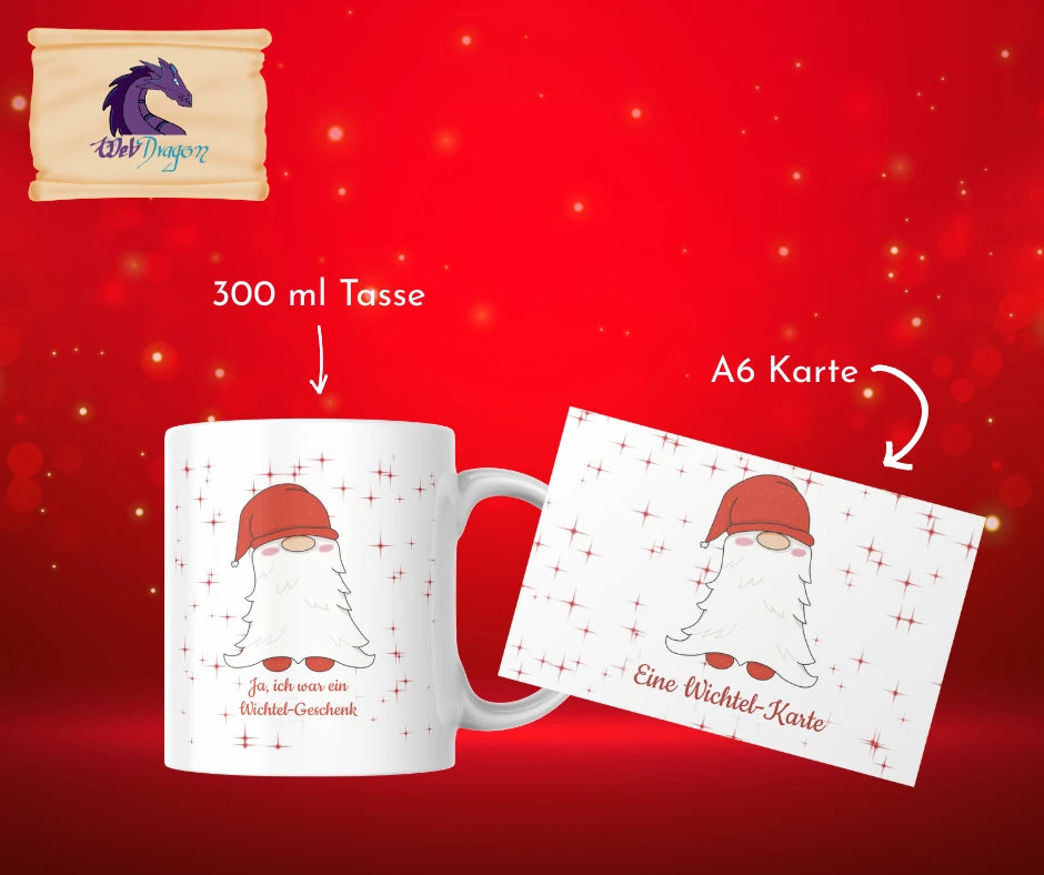 🎄 Lustiges Wichtelgeschenk-Set – Tasse & Wichtel-Karte