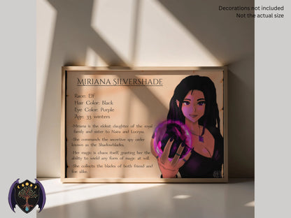 Miriana Silvershade – Character Sheet (A4 & A3)
