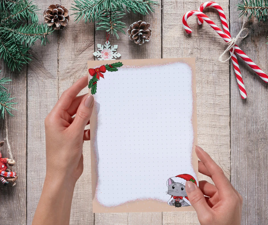 Großes Weihnachts-Geschenkset – Katze Tasse, Block & Sticker 🎄