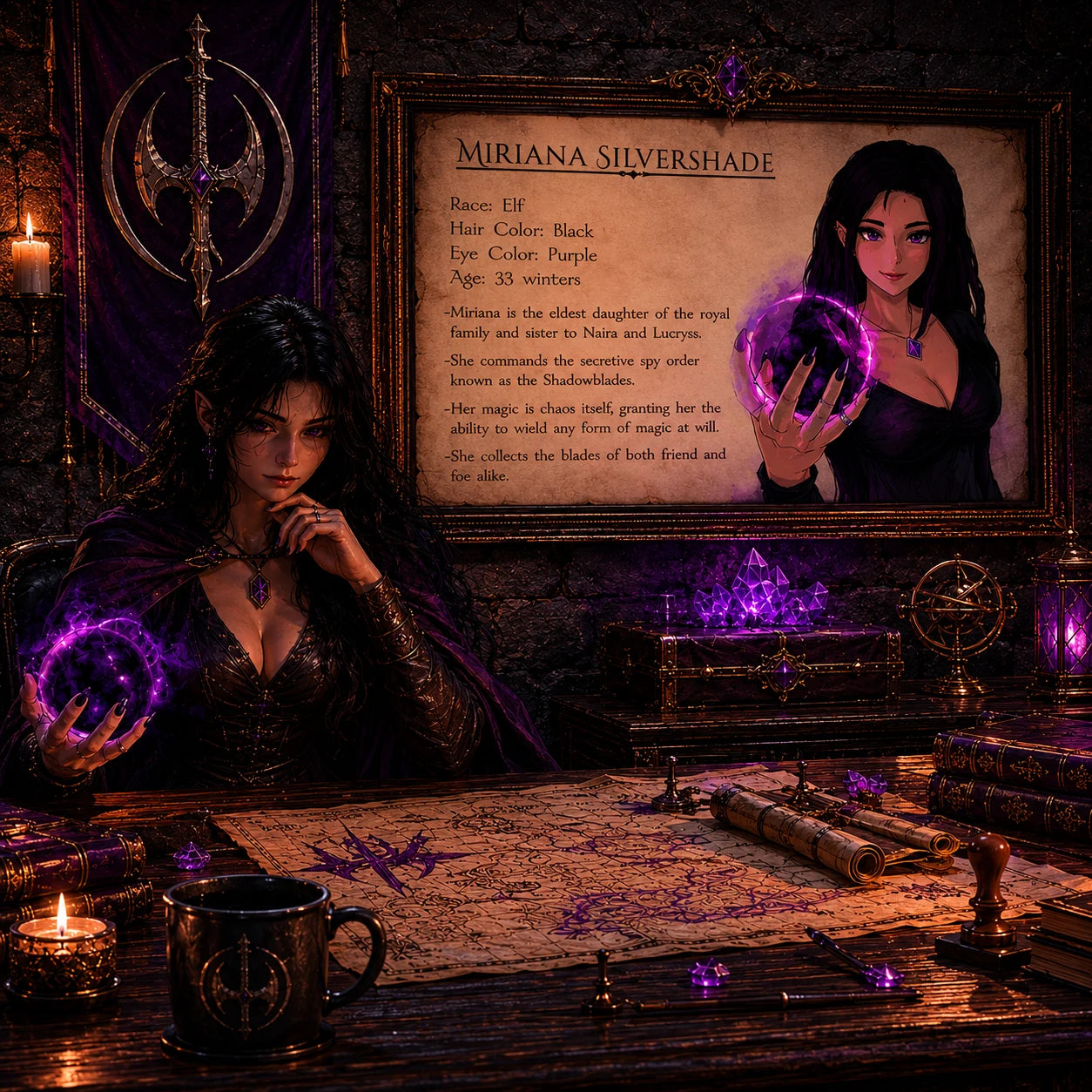 Miriana Silvershade – Character Sheet (A4 & A3)