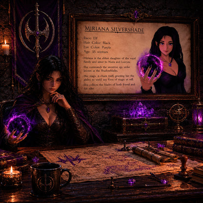 Miriana Silvershade – Character Sheet (A4 & A3)
