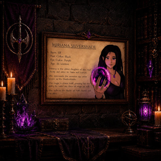 Miriana Silvershade – Character Sheet (A4 & A3)