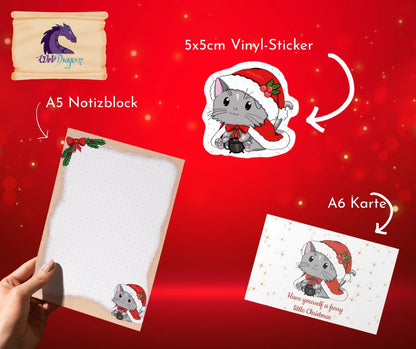 Kleines Weihnachtsgeschenk-Schreibset – Katze 🎄