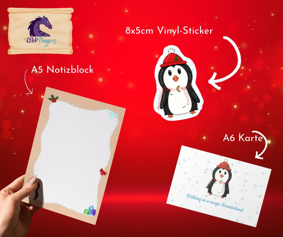 Kleines Weihnachtsgeschenk-Schreibset – Pinguin 🎄