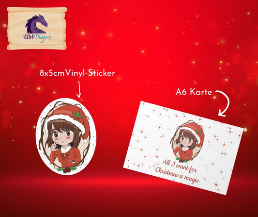Kleines Weihnachtsgeschenk-Set – Elfe Sticker & Postkarte 🎄