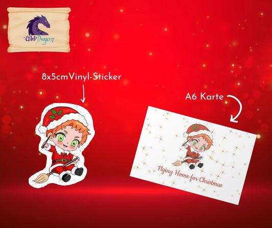 Kleines Weihnachtsgeschenk-Set – Magier Sticker & Postkarte 🎄