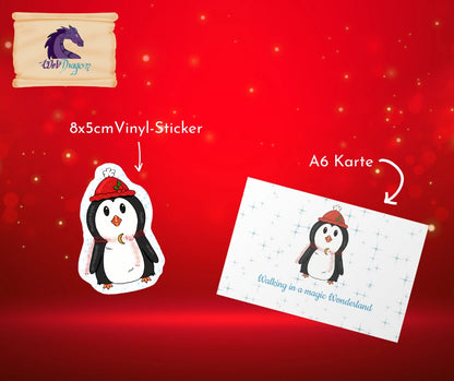 🎄 Kleines Weihnachtsgeschenk-Set – Pinguin Sticker & Postkarte